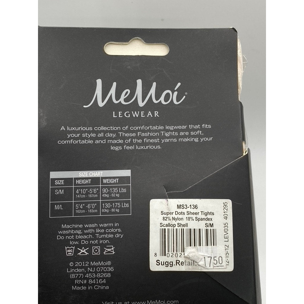 MEMOI Women's Scallop Shell Beige Super Dots Sheer Pull-On Tights SZ S/M