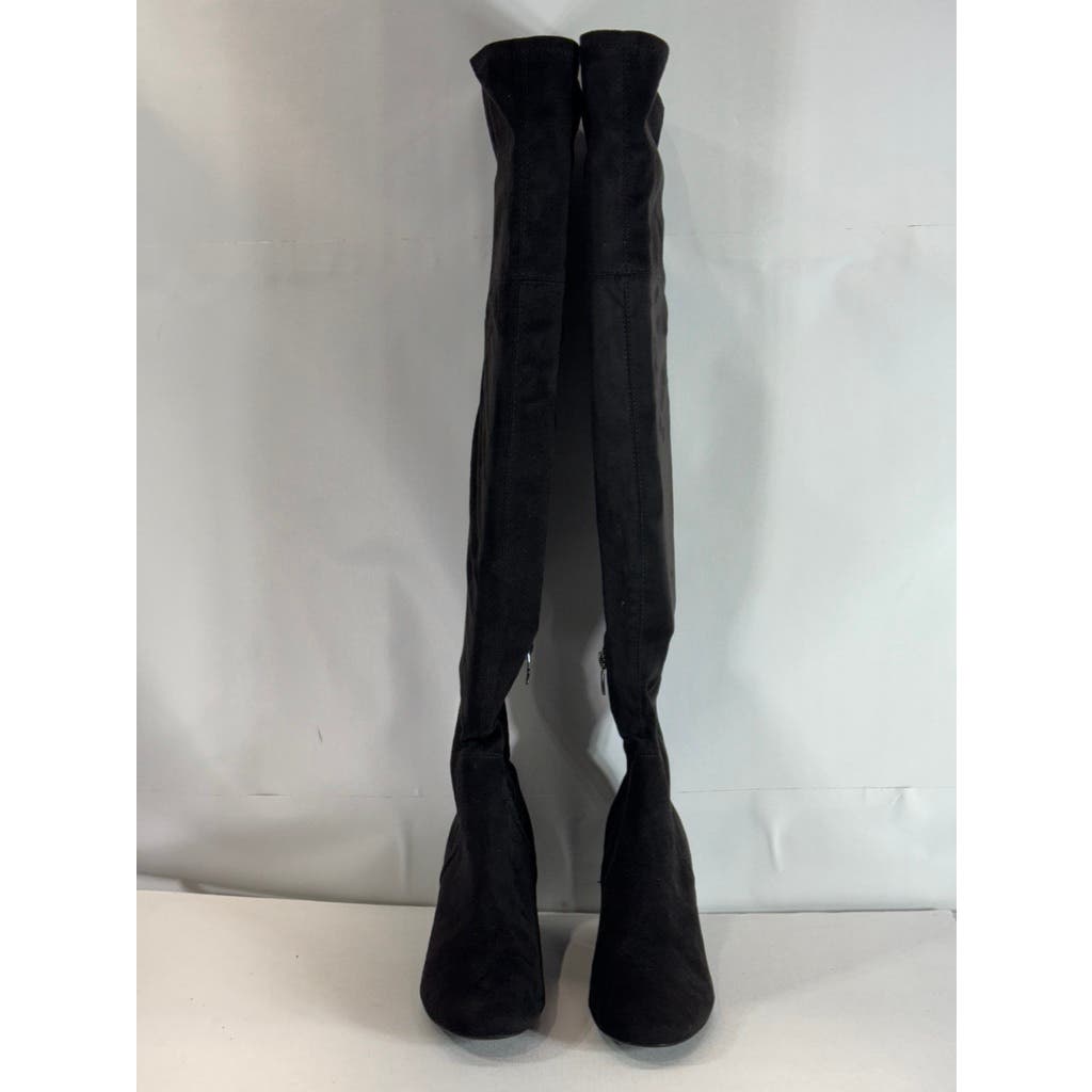 NINE WEST Women's Black Faux Suede Yanie Over-The-Knee Block-Heel Boots SZ 8