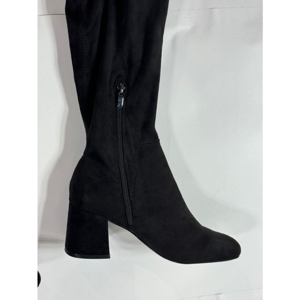 NINE WEST Women's Black Faux Suede Yanie Over-The-Knee Block-Heel Boots SZ 7.5