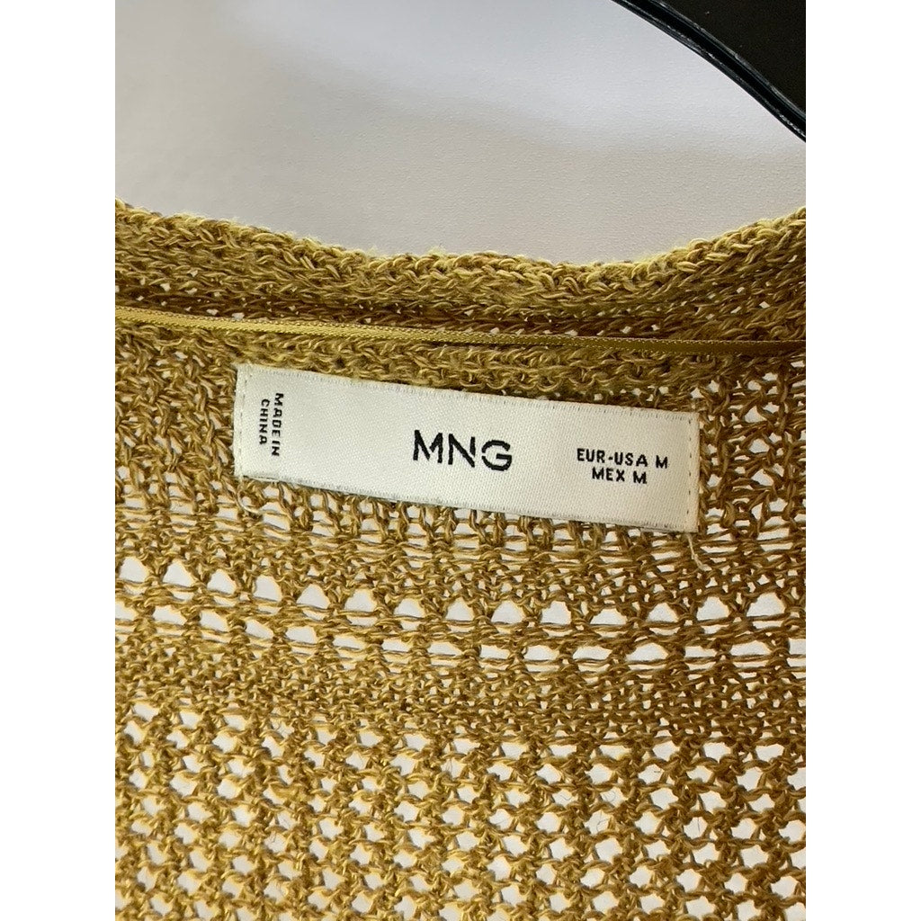 MANGO Women's Tan Knit Side Slit Button-Up Long Cardigan SZ M