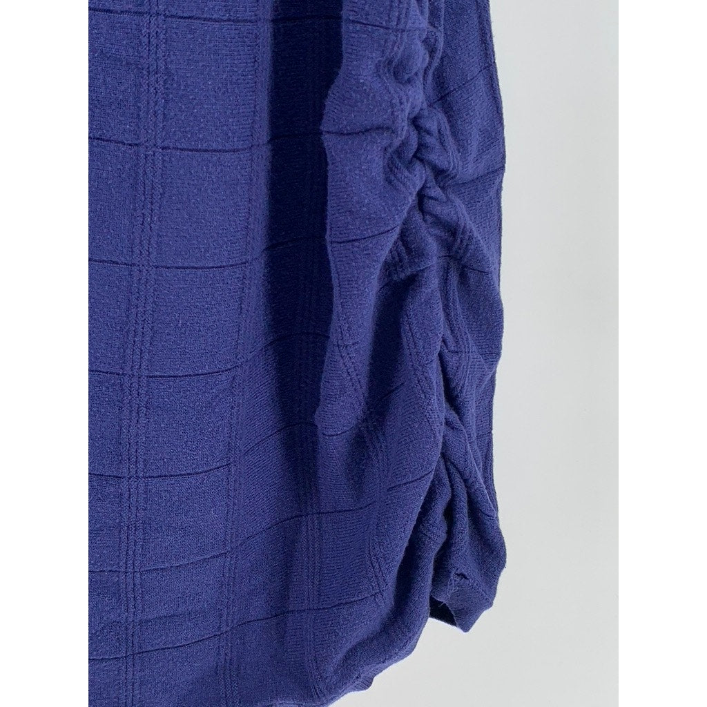 AVENUE Women's Plus Navy Side Ruched Windowpane Short Sleeve Top SZ 26/28