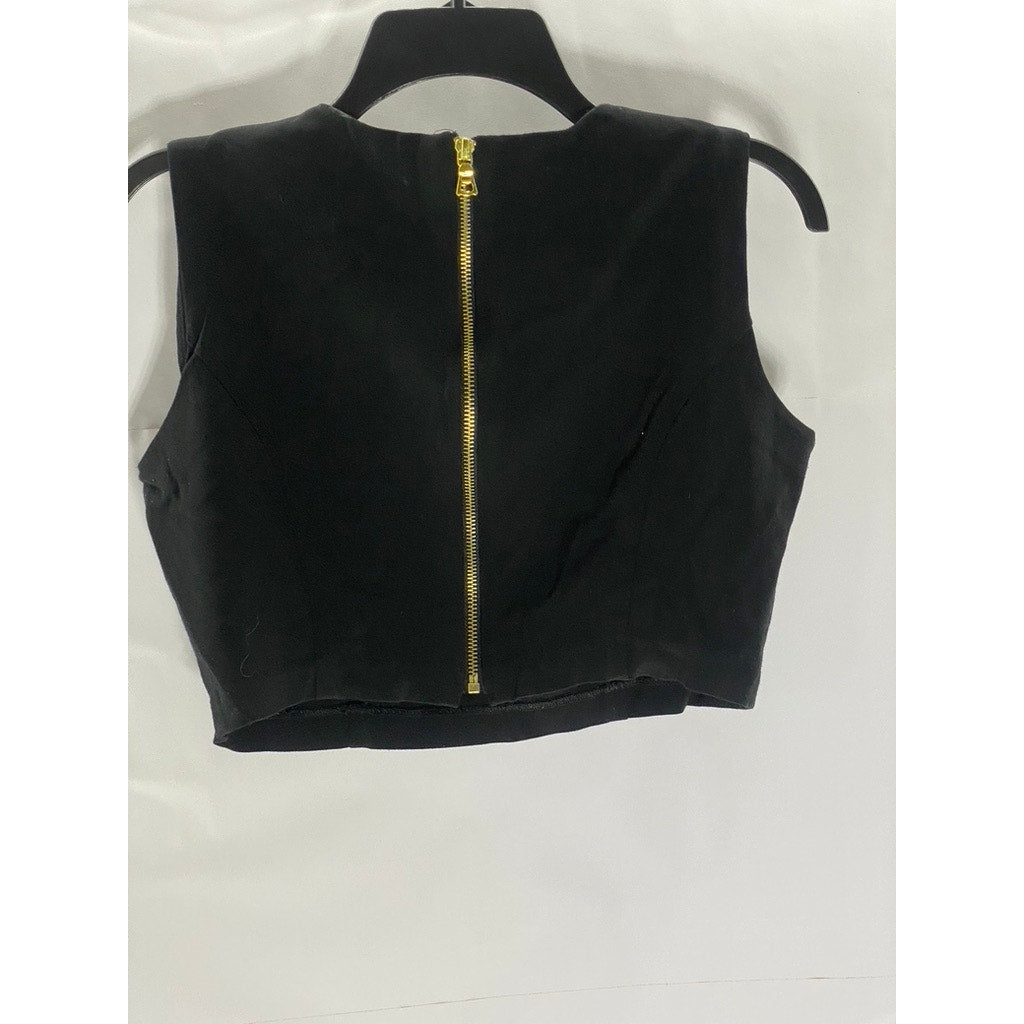 TOPHAT IMAGEWEAR Women's Black Back-Zipper Crewneck Sleeveless Crop Top SZ 8