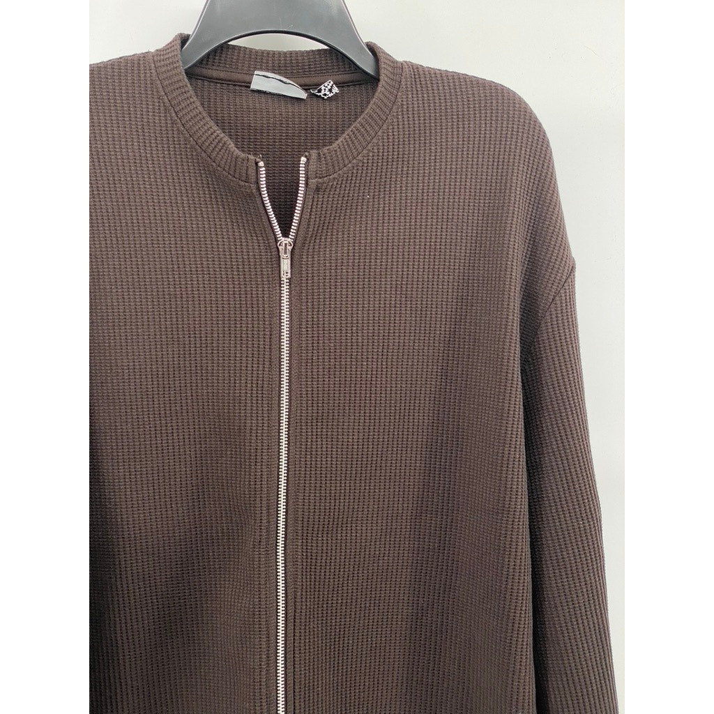 ASOS DESIGN Men’s Brown Zip-Up Long Sleeve Collarless Thermal Sweater SZ M