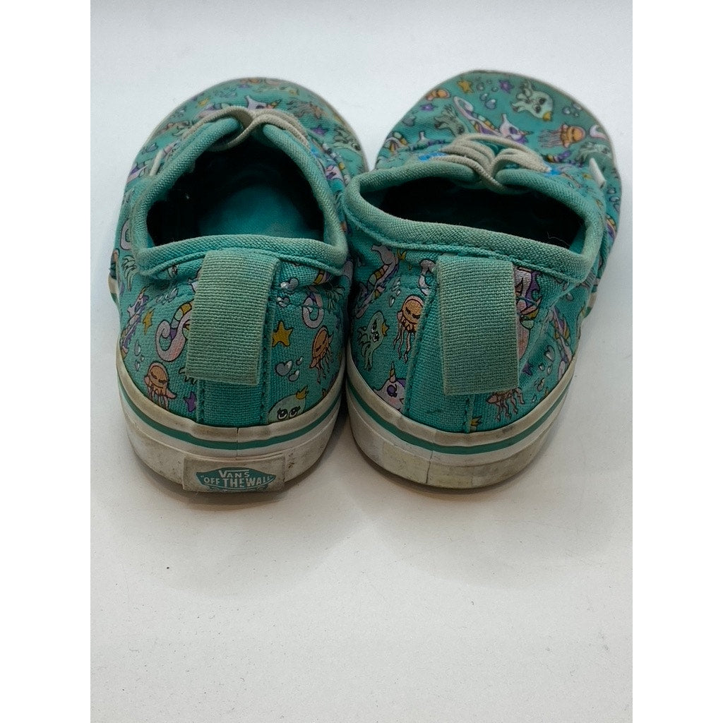 VANS Toddler Girls' Teal Blue Sea Critter Print Lace-Up Classic Sneakers SZ 8.5