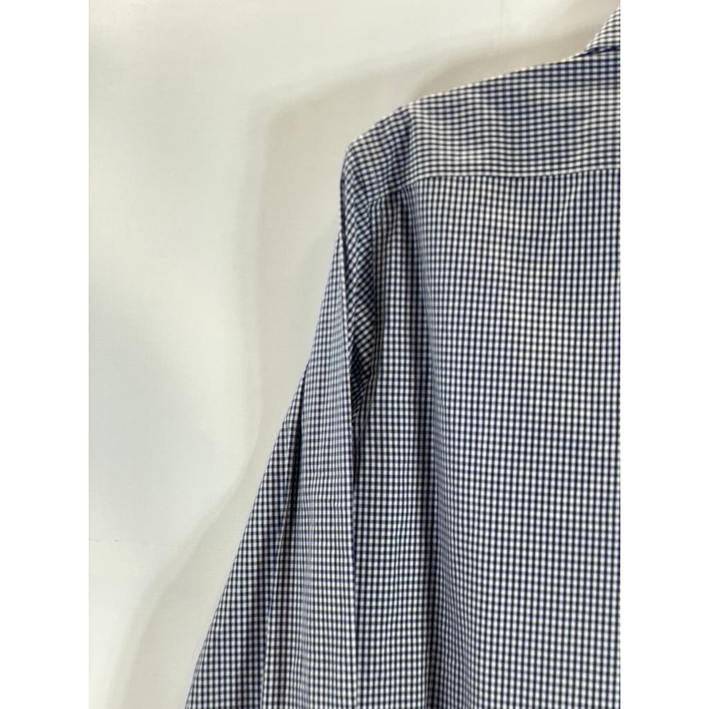 BANANA REPUBLIC Men's Navy Micro Gingham Slim-Fit No-Iron Button-Up Shirt SZ S