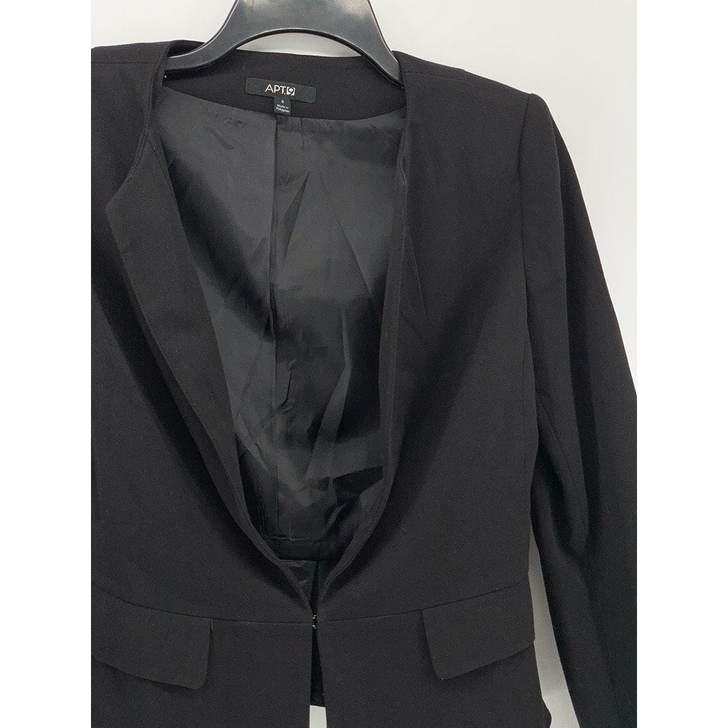 APT. 9 Women's Black Solid Hook & Bar V-Neck Long Sleeve Blazer SZ 4