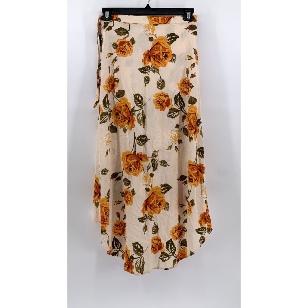 FREE2BU Women's Beige-Orange Floral Print Wrap Maxi Skirt SZ 12