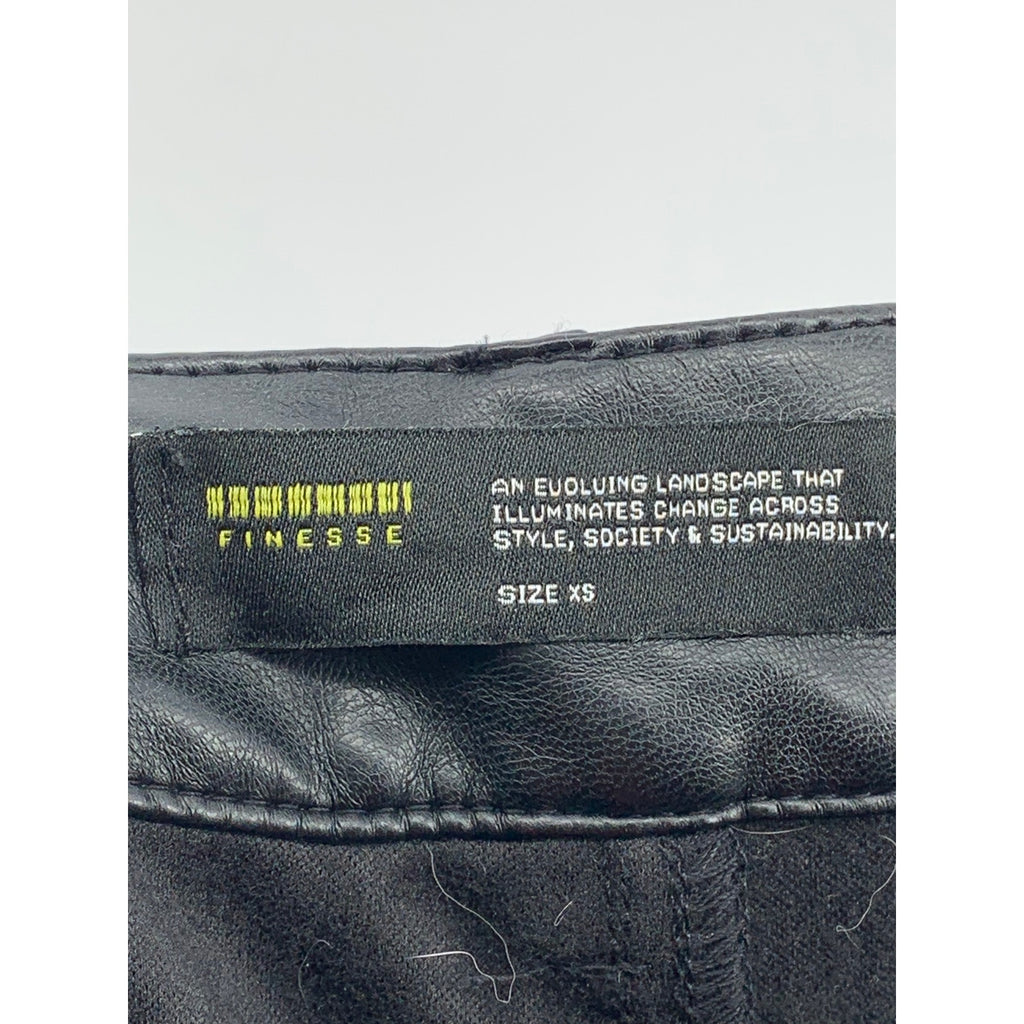 FINESSE Women’s Black Faux-Leather Solid High-Rise Straight-Leg Pant SZ XS