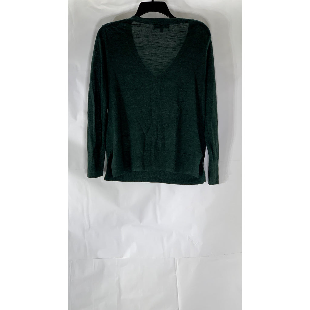 BANANA REPUBLIC Women's Forest Green V-Neck Linen Blend Pullover Sweater SZ XS