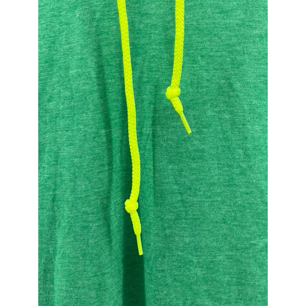 ANVIL Men's Green-Neon Yellow Lightweight Long Sleeve Hooded T-Shirt SZ M