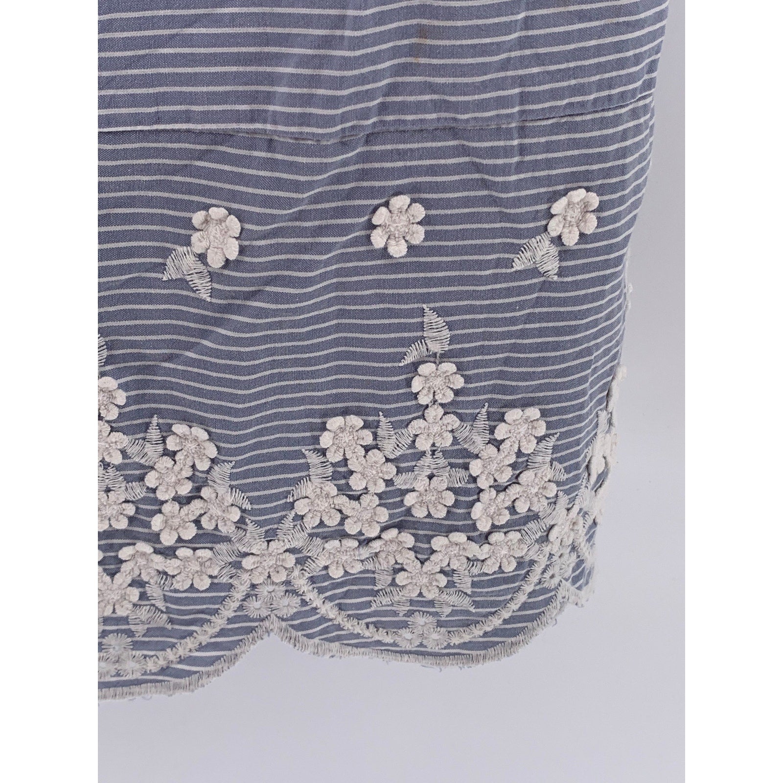 A NEW DAY Women's Blue-White Striped Surplice Embroidered Elbow Sleeve Dress SZS