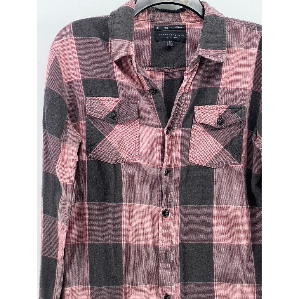 TWENTYONE Men's Red-Black Checkered Print Classic-Fit Button-Up Shirt SZ S