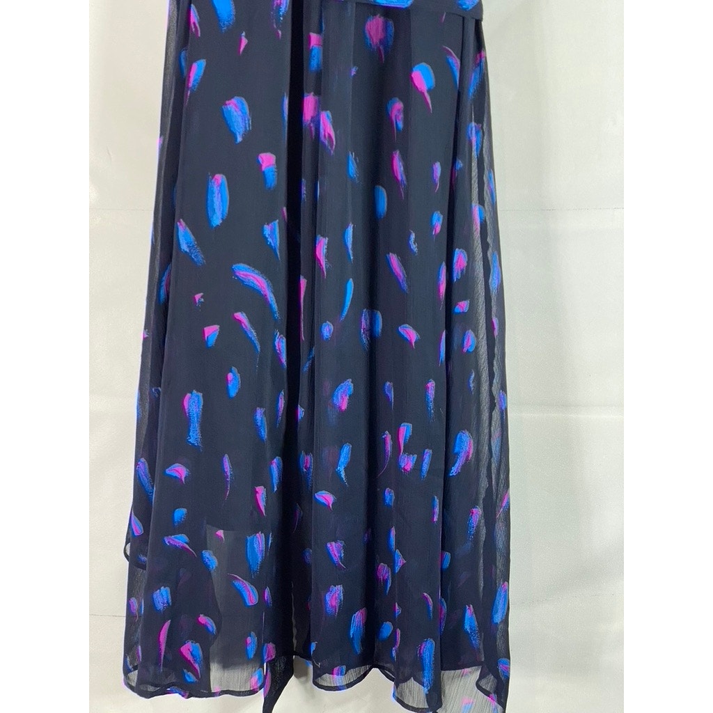 DKNY Women's Berry Multi Printed Buckle-Strap Faux-Wrap Tie-Waist Dress SZ 2
