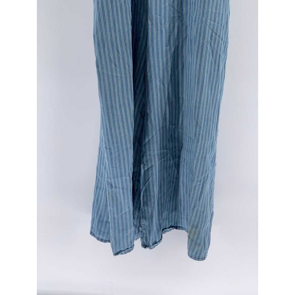 THE IMPECCABLE PIG Women's Blue Striped Side-Button Midi Dress SZ L