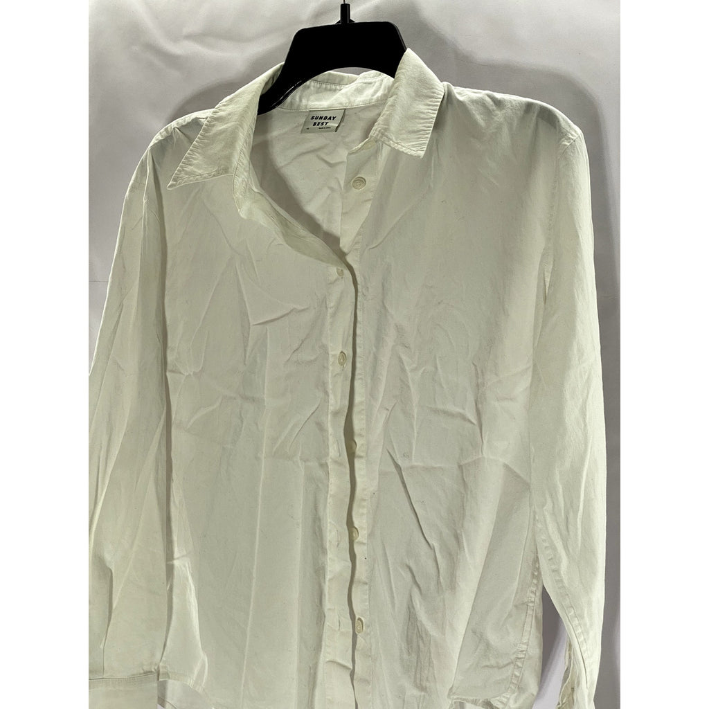 SUNDAY BEST Women's White Solid Button-Up Regular-Fit Long Sleeve Shirt SZ XS