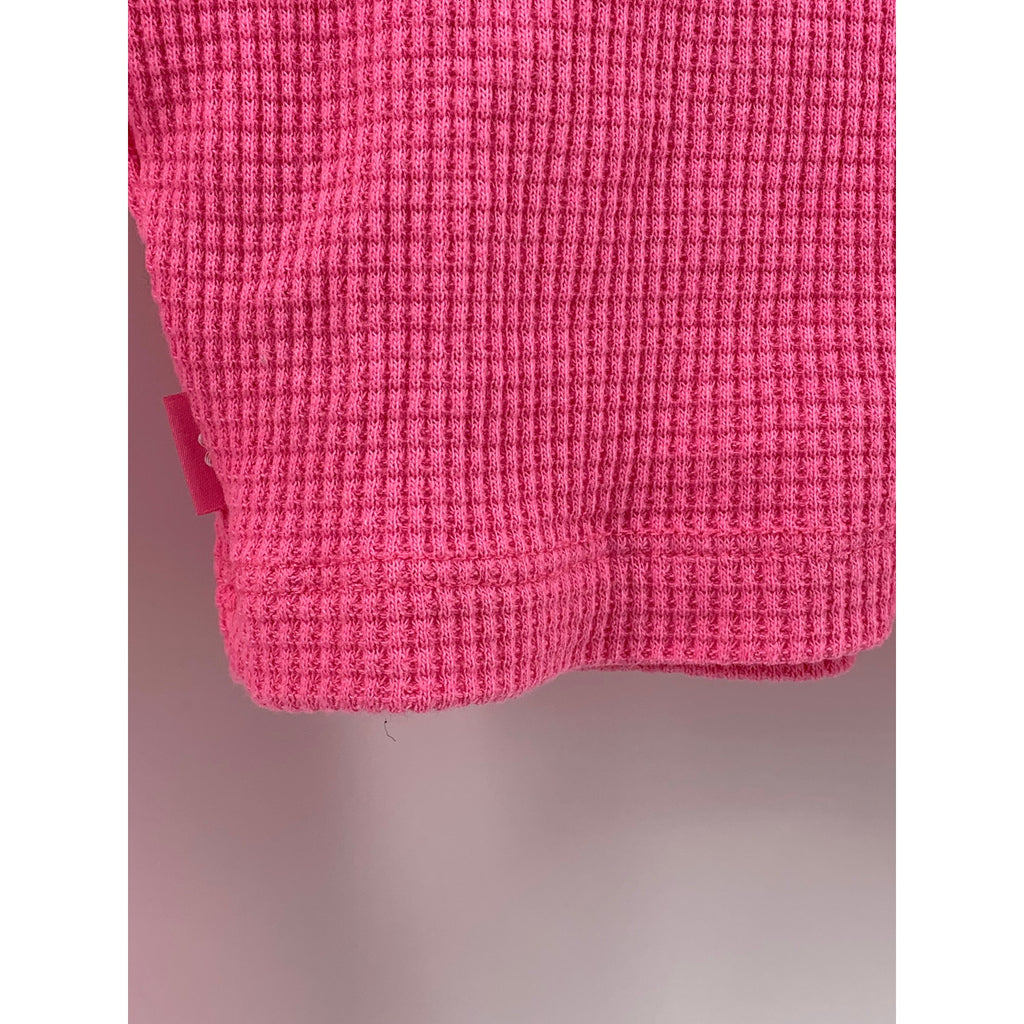 TNA Women's Pink Waffle-Knit Crewneck Long Sleeve Casual Cropped Top SZ S
