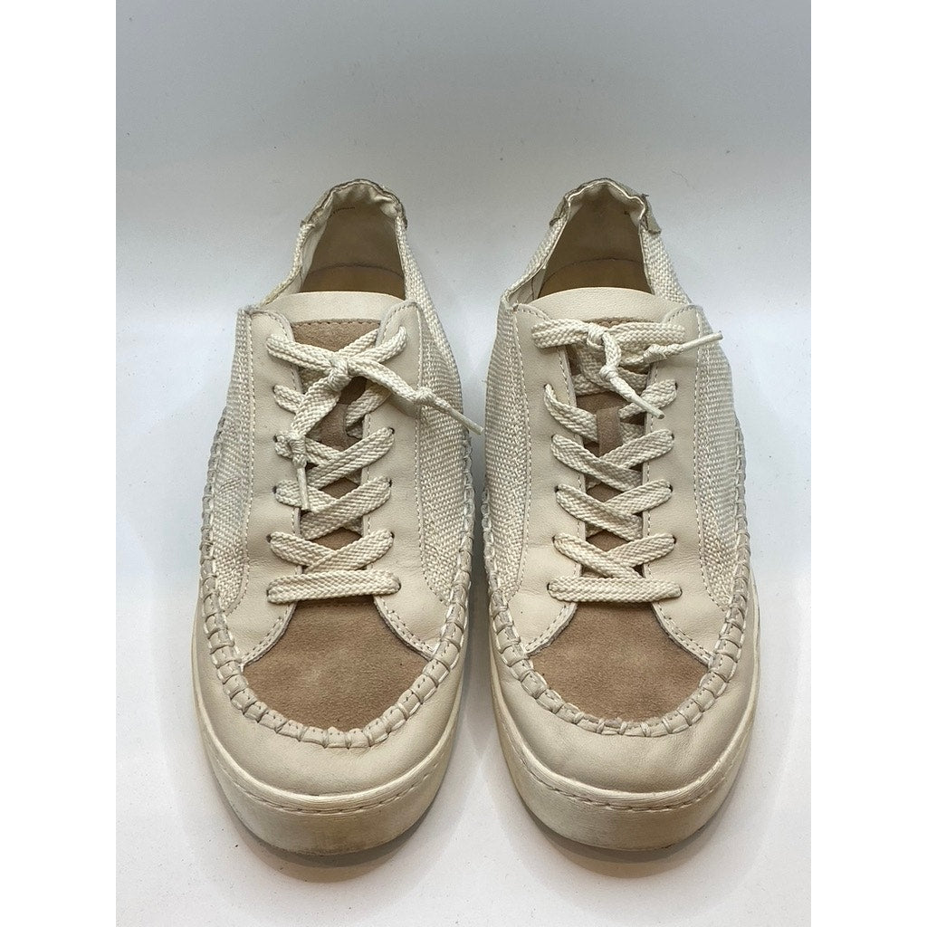 DOLCE VITA Women's White-Tan Contrast Stitch Round-Toe Lace-Up Sneakers SZ 11