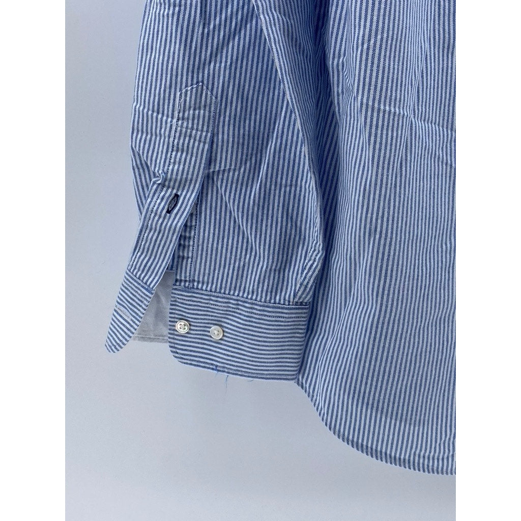 J.MCLAUGHIN Men's Blue-White Micro Stripe Button-Up Regular-Fit Shirt SZ L