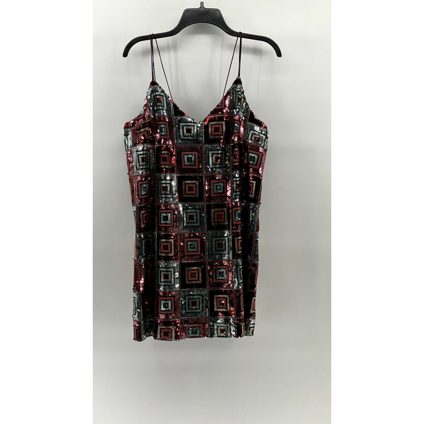ZARA Women's Black-Multicolor Sequin V-Neck Double-Strap Mini Dress SZ L