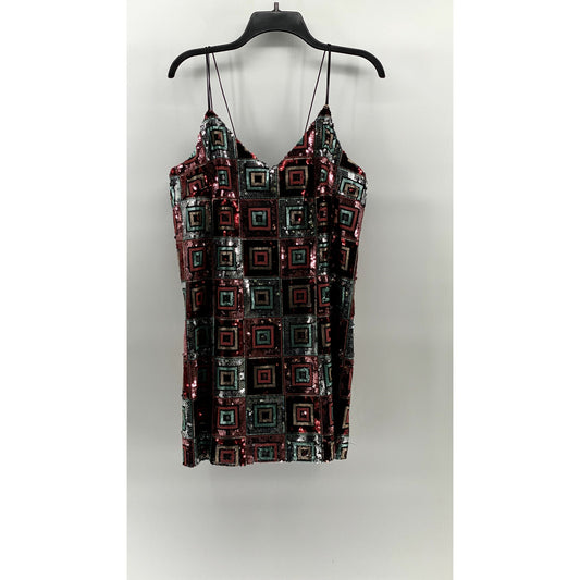 ZARA Women's Black-Multicolor Sequin V-Neck Double-Strap Mini Dress SZ L