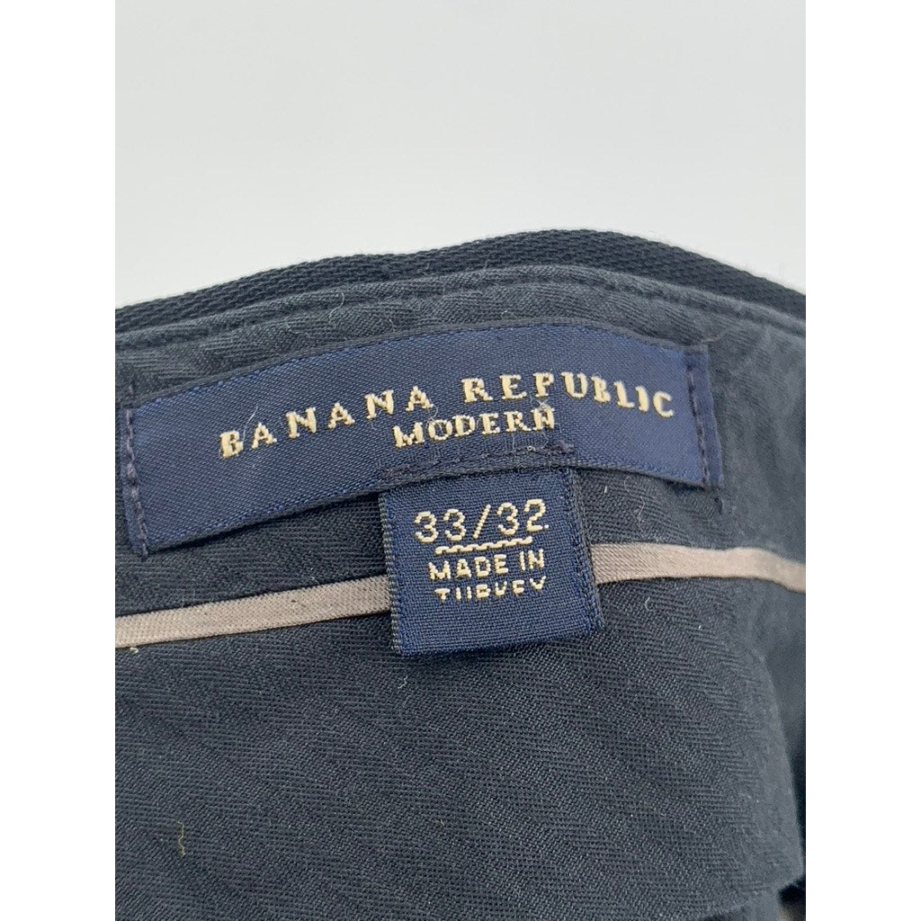 BANANA REPUBLIC Men's Black Solid Modern-Fit Wool Straight-Leg Pants SZ 33X32