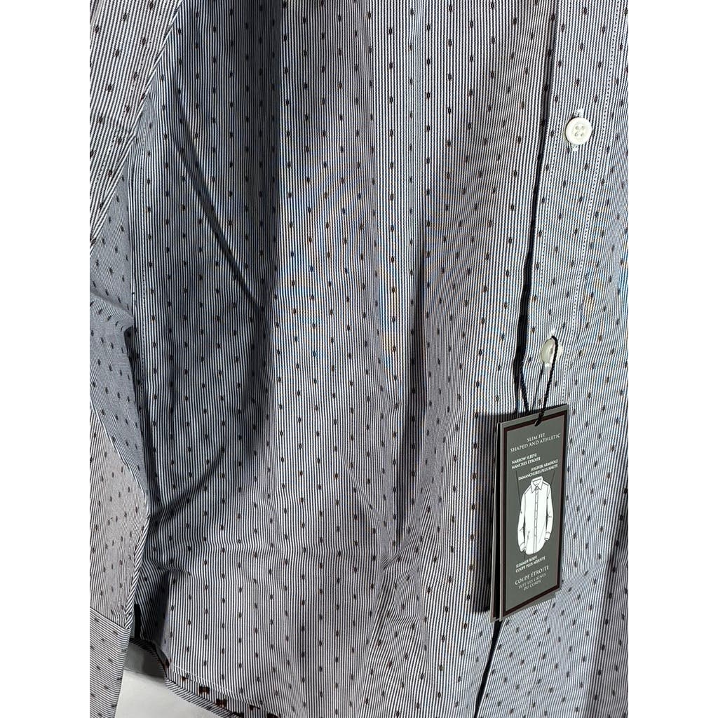 BLACK & BROWN 1826 Men's Grey Printed 80'S 2-Ply Slim-Fit Dress Shirt SZ 15.5/35