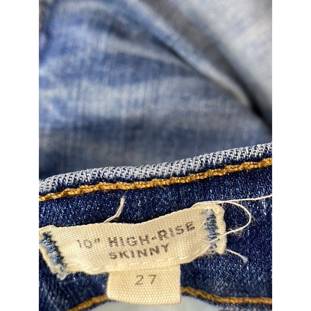MADEWELL Women's Dark Blue 10" High-Rise Button-Fly Raw-Hem Skinny Jean SZ 27