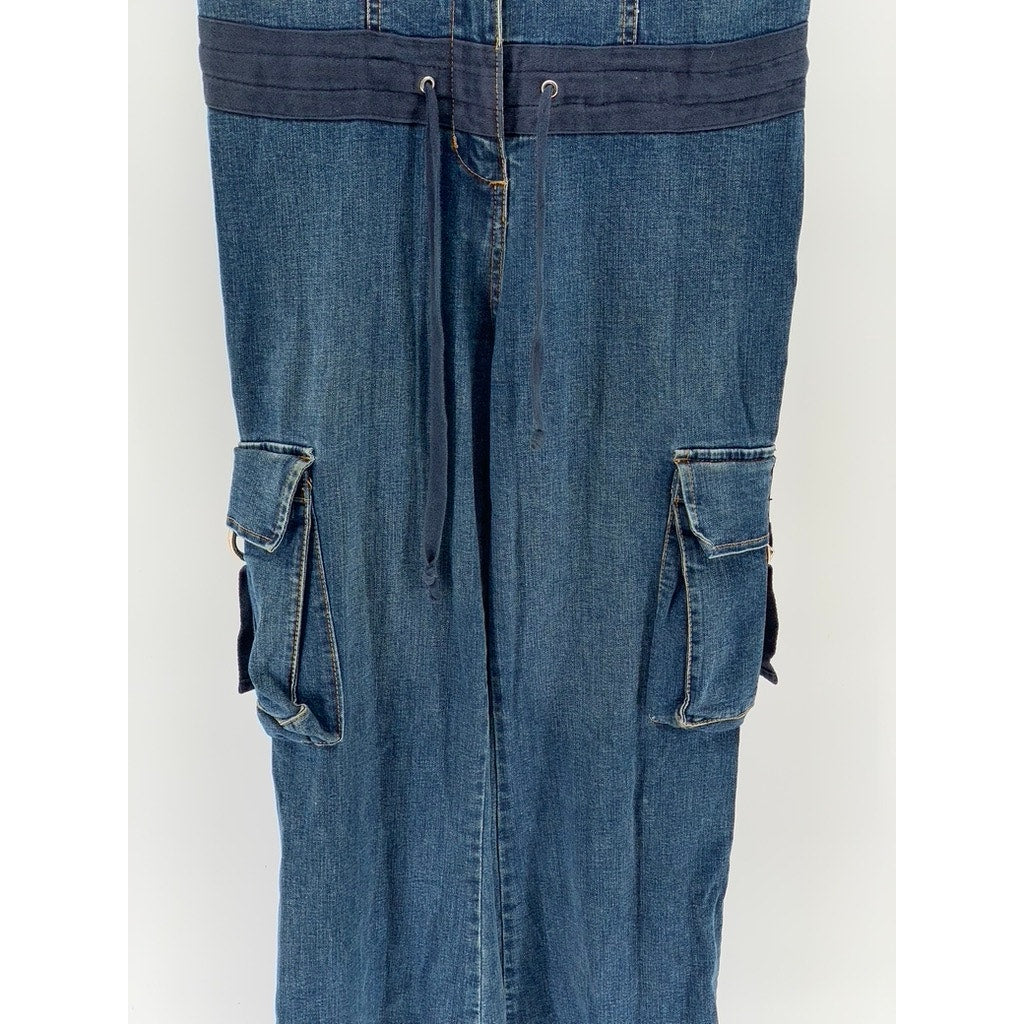 TOMMY JEANS Women’s Blue Denim Cargo Straight-Leg Jumpsuit SZ XS