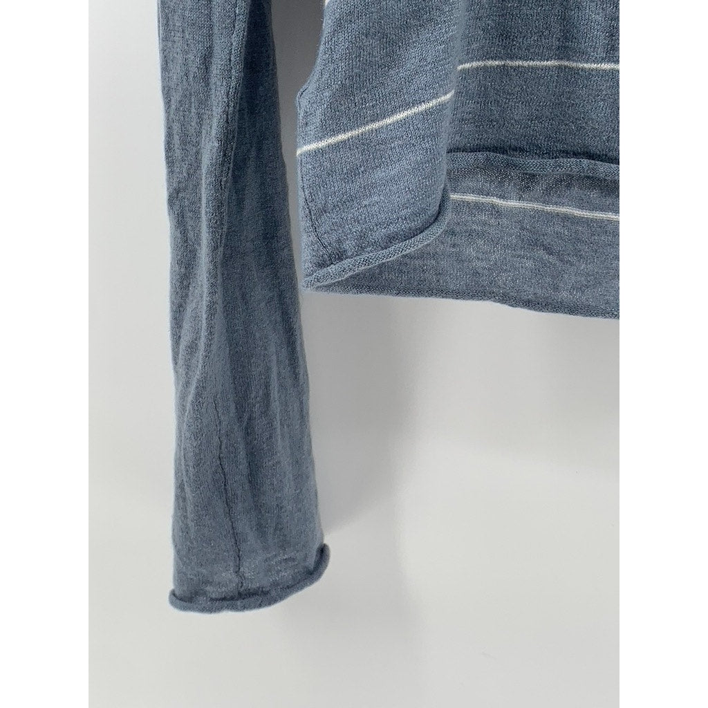 360 CASHMERE Women's Blue-White Linen-Cashmere Cropped Sweater SZ XS