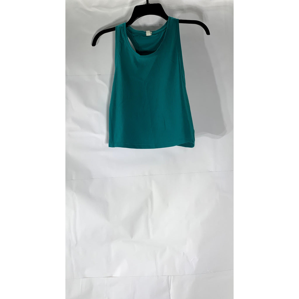 90 DEGREE BY REFLEX Women’s Blue Ribbed Crewneck Racerback Cropped Tank Top SZXL