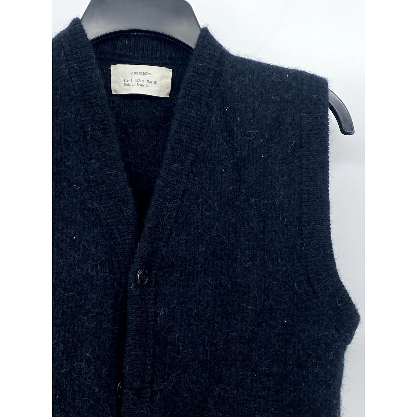 ZARA ORIGINS Women's Dark Navy Wool-Blend V-Neck Button-Up Sleeveless Vest SZ S