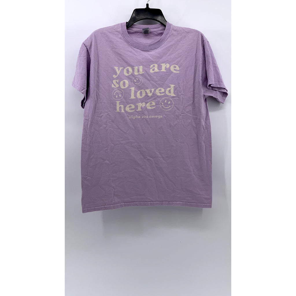 GILDAN Men's Lilac Purple You Are So Loved Here Graphic Crewneck T-Shirt SZ M