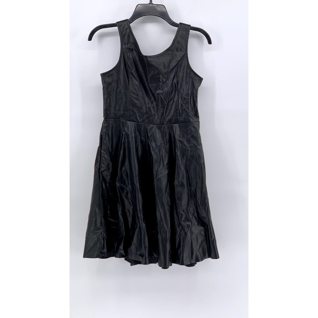 SHEIN Women's Black Faux Leather Scoop-Neck A-Line Tank Dress SZ 6