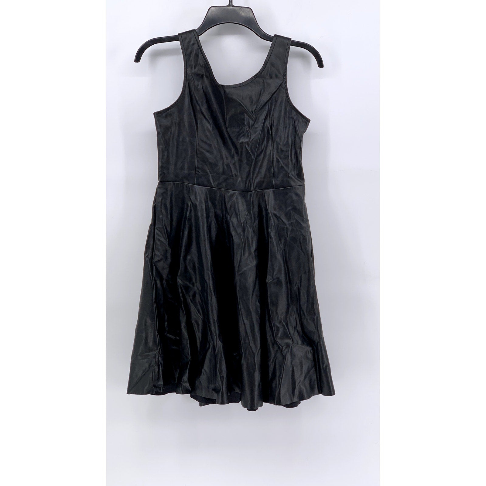 SHEIN Women's Black Faux Leather Scoop-Neck A-Line Tank Dress SZ 6