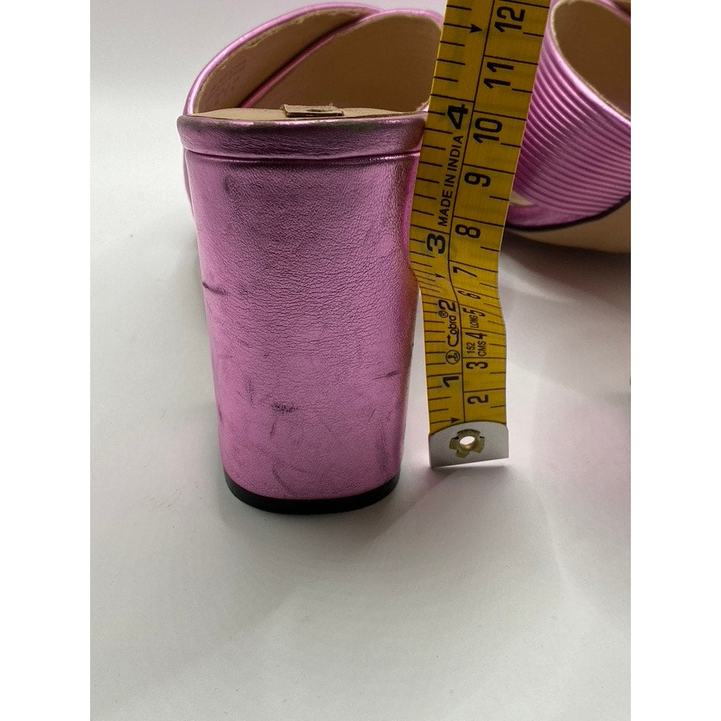 ALDO Women's Pink Metallic Round Peep-Toe Slip-On Block Heel Sandals SZ 7.5