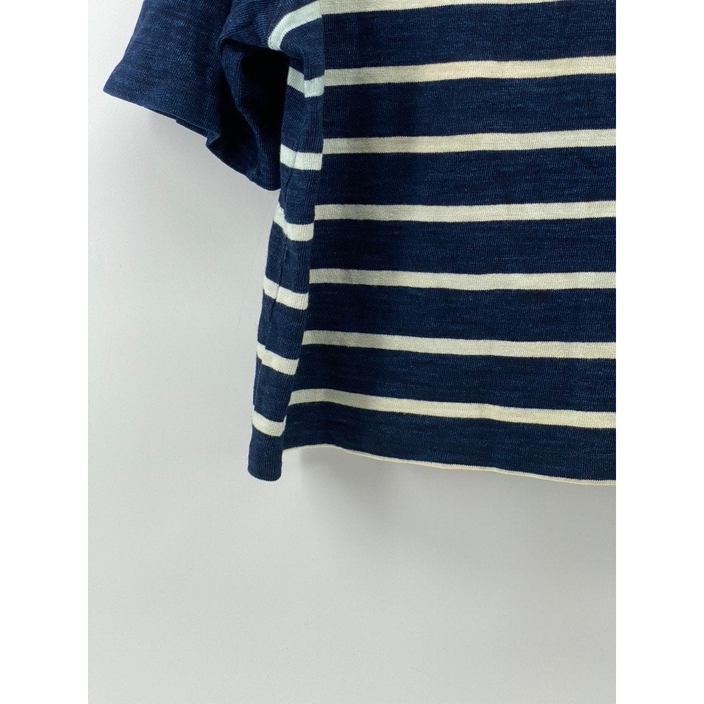 ADRIANO GOLDSCHMIED AG Women's Blue-White Striped Crewneck Cropped T-Shirt SZ M