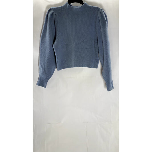 & OTHER STORIES Women's Blue Ribbed Mock-Neck Puff Long Sleeve Sweater SZ S