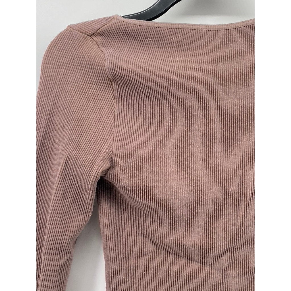 INTIMATELY By Free People Women's Blush Pink Ribbed V-Neck Thong Bodysuit SZ M/L