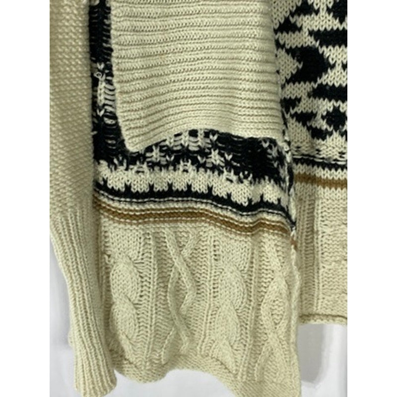 BB DAKOTA Women's Beige Cable Knit Tribal Print Open-Front Cardigan SZ XS