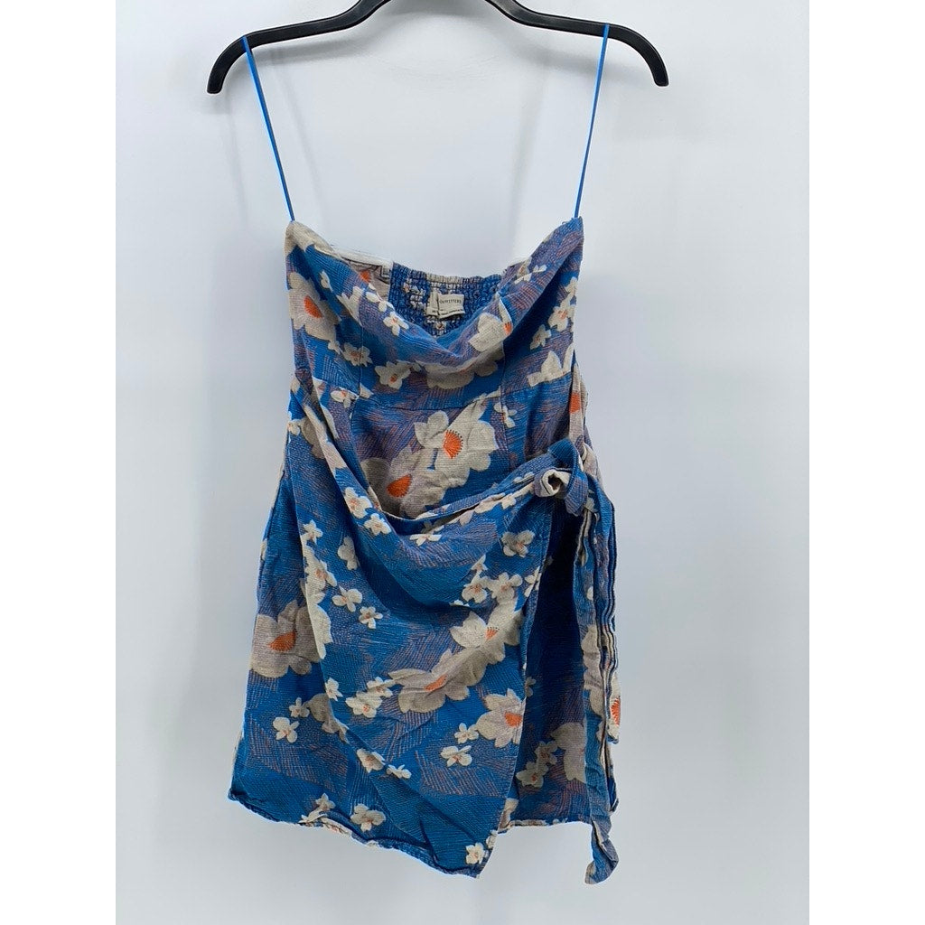 URBAN OUTFITTERS Women's Blue Floral Juliette Strapless Wrap Mini Dress SZ XS