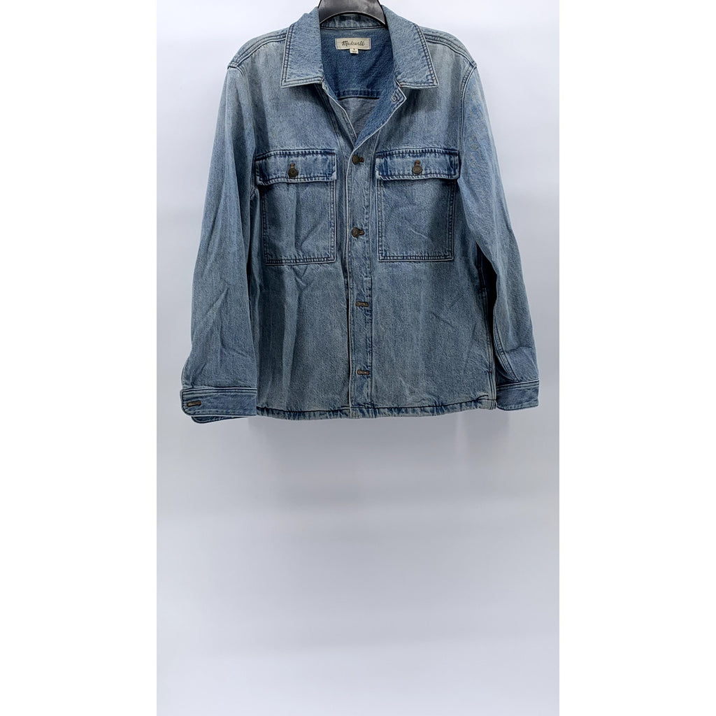 MADEWELL Men’s Highbury Wash Blue Denim Relaxed-Fit Button-Up Shirt Jacket SZ S