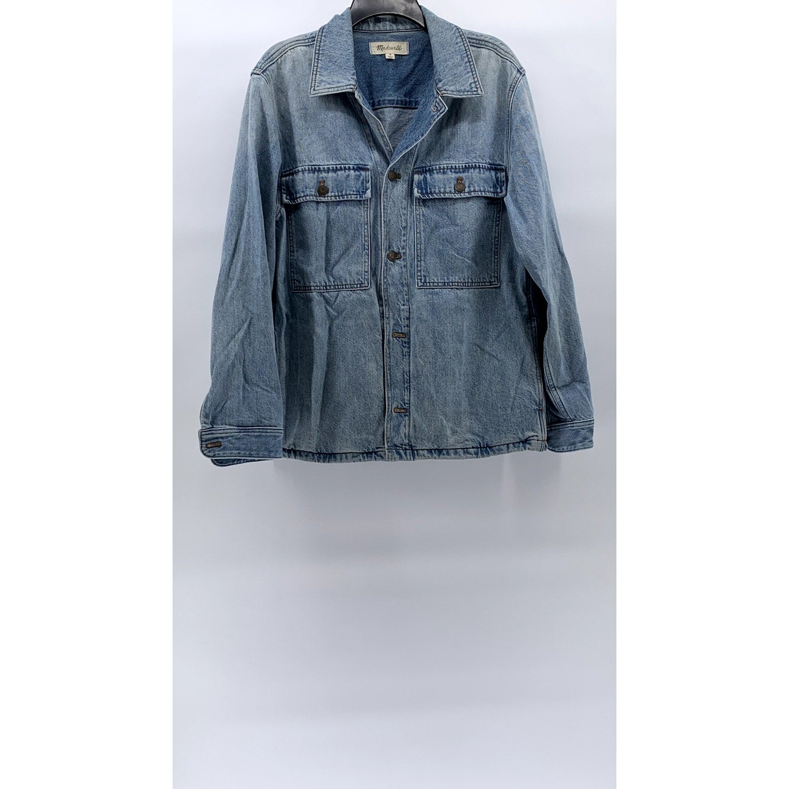 MADEWELL Men’s Highbury Wash Blue Denim Relaxed-Fit Button-Up Shirt Jacket SZ S