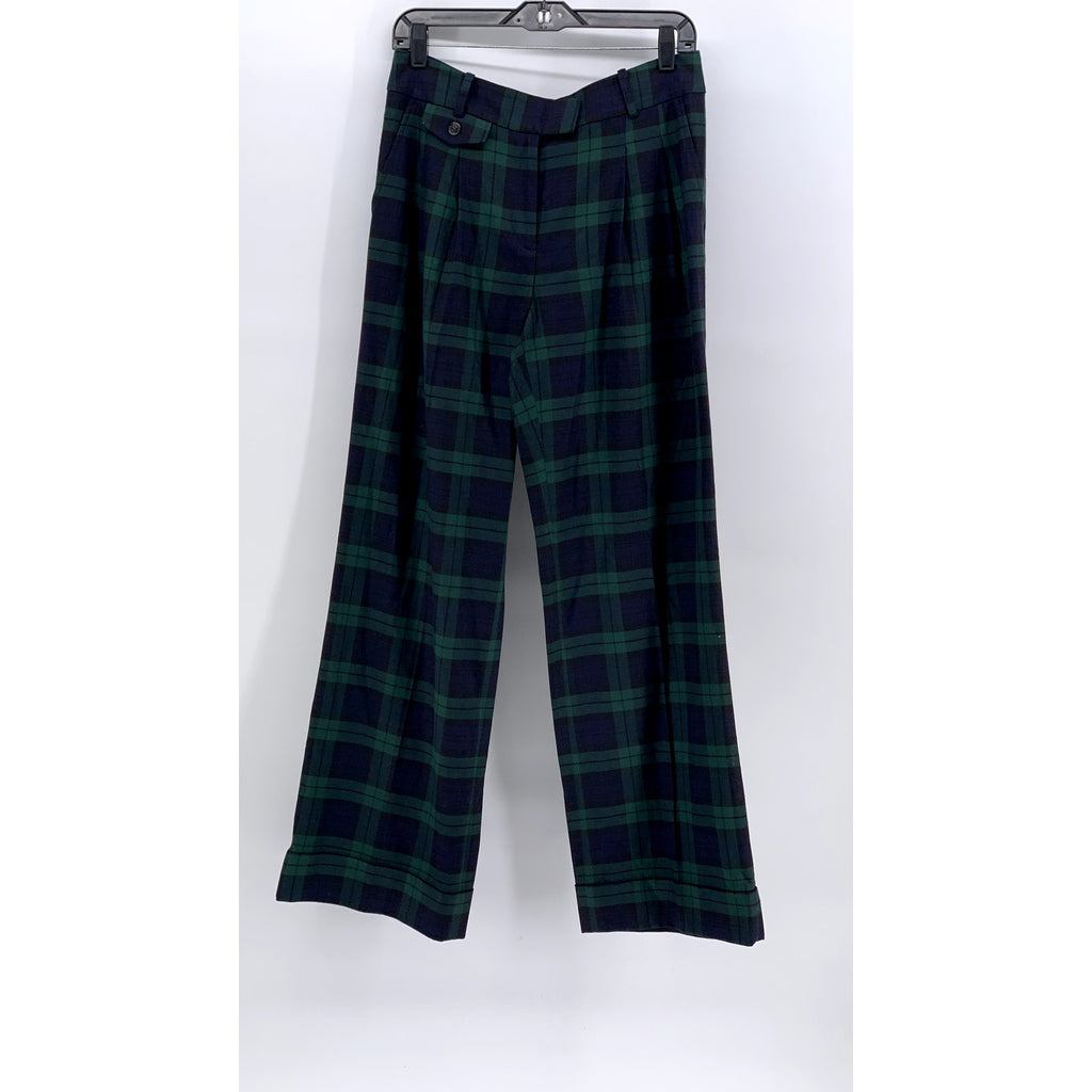 BROOKS BROTHERS Women's Green-Navy Plaid Wide-Leg Pant SZ 6
