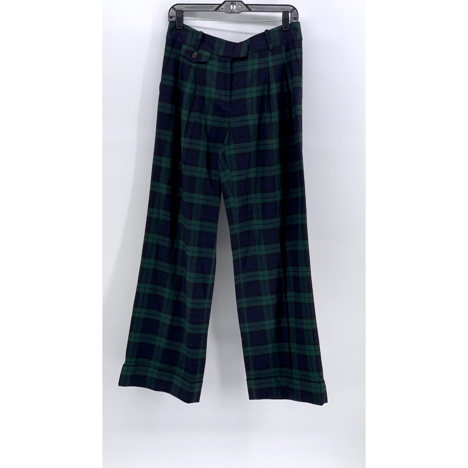 BROOKS BROTHERS Women's Green-Navy Plaid Wide-Leg Pant SZ 6
