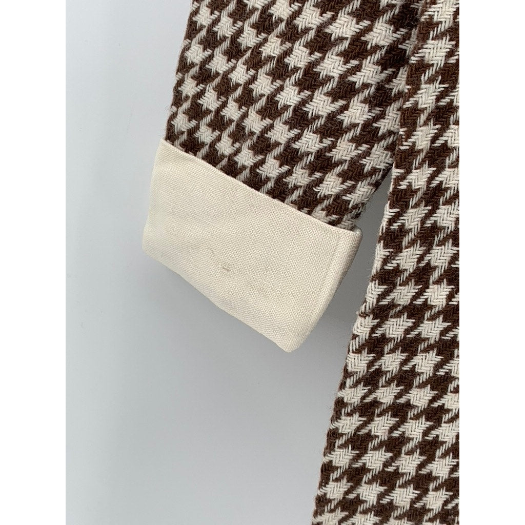UNBRANDED Women's Brown-Cream Houndstooth Prairie Long Sleeve Sheath Dress SZ S