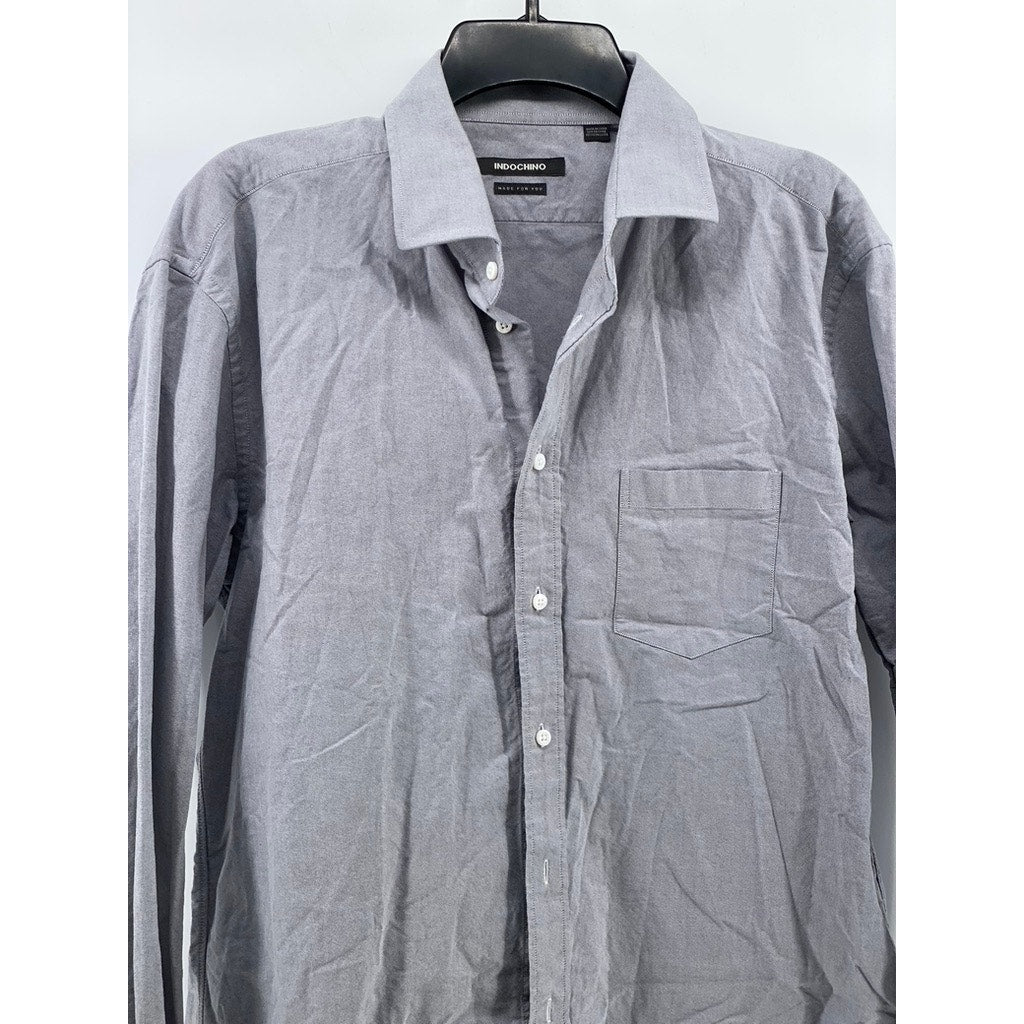 INDOCHINO Men’s Gray Button-Up Regular-Fit Long Sleeve Shirt SZ S