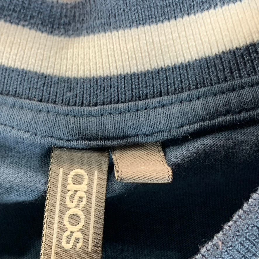 ASOS Men's Blue Stripe-Trim Crewneck Short Sleeve T-Shirt SZ S