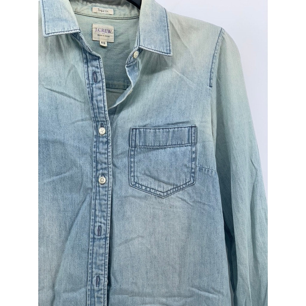 J.CREW Women's Light Blue Denim Perfect Fit Button-Up Long Sleeve Top SZ XS