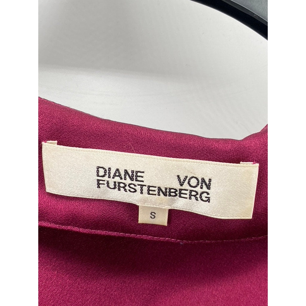 DIANE VON FURSTENBERG Women's Burgundy Split-Neck Kora Short Sleeve Dress SZ S