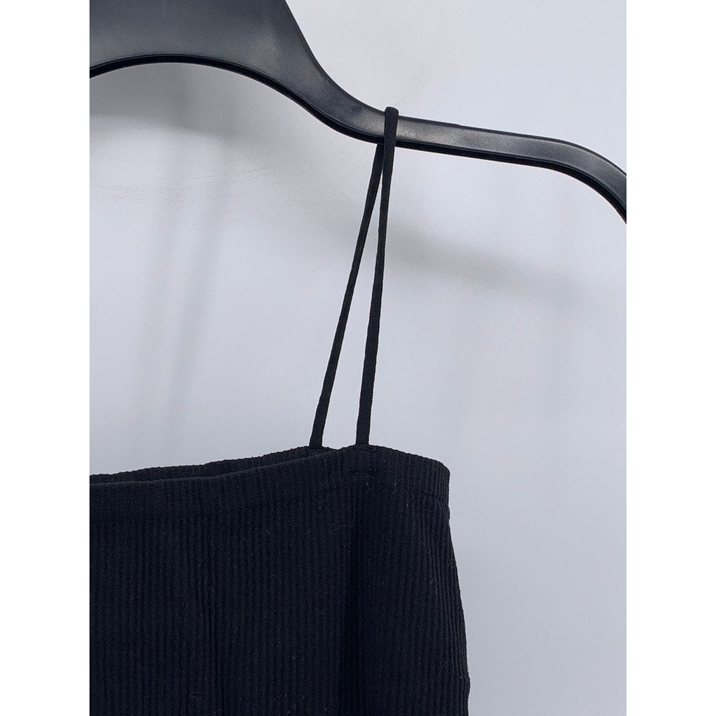 UNBRANDED Women's Black Straight-Neck Padded Spaghetti Strap Cami Top SZ S